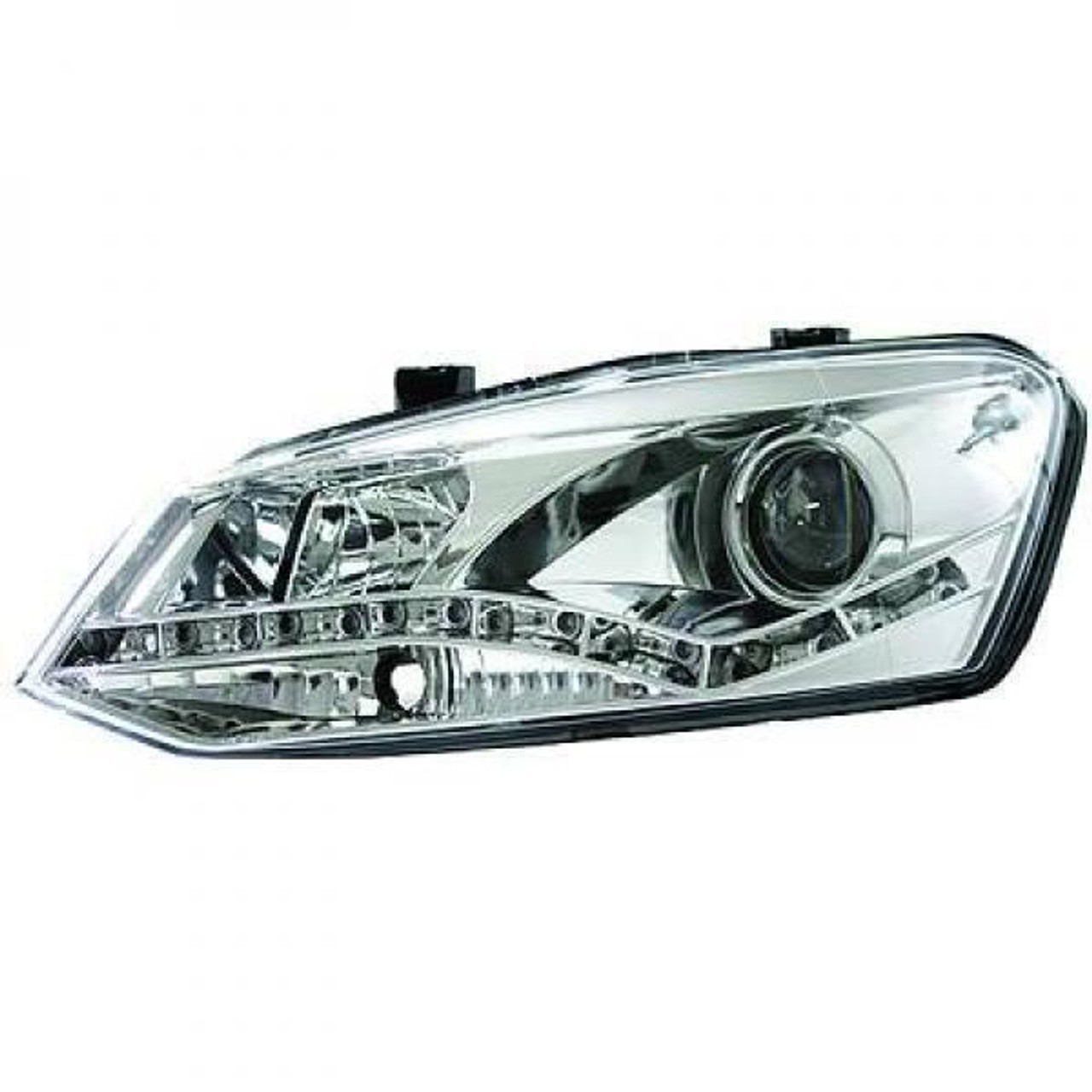 LHD Projector Headlights Pair LED Dragon DRL Lights Clear Chrome VW Polo 3 5 Door 09-14