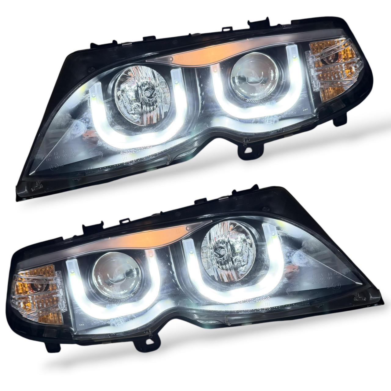 LHD Projector Headlights Pair LED Dragon DRL Black BMW 3 Series E46 01-05 4dr