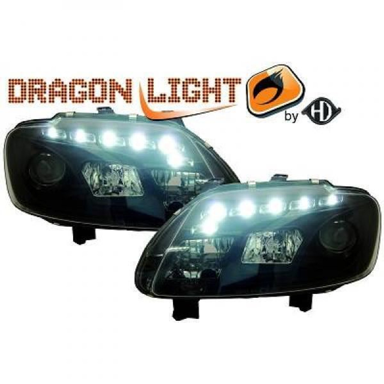 LHD Projector Headlights Pair LED Dragon DRL Lights Clear Black VW Touran 03-06