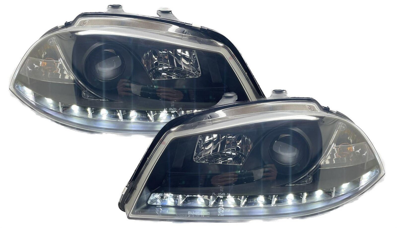 LHD Projector Headlights Pair LED Dragon DRL Lights Clear Black Seat Ibiza 02-08