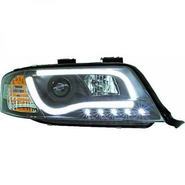 LHD Projector Headlights Pair LED lightbar DRL Clear Black Audi A6 Typ 4B 97-01