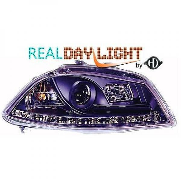 LHD Projector LED DRL Headlights Headlamp Pair Clear Black Seat Ibiza 02-08
