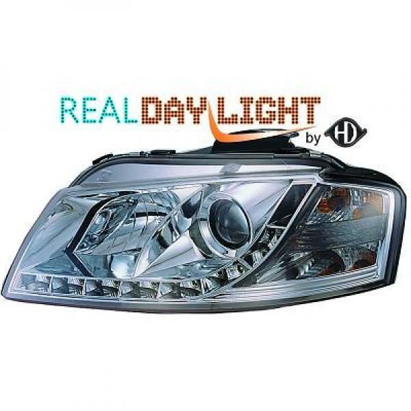 LHD Projector LED DRL Headlights Headlamp Pair Clear Chrome Audi A3 03-08