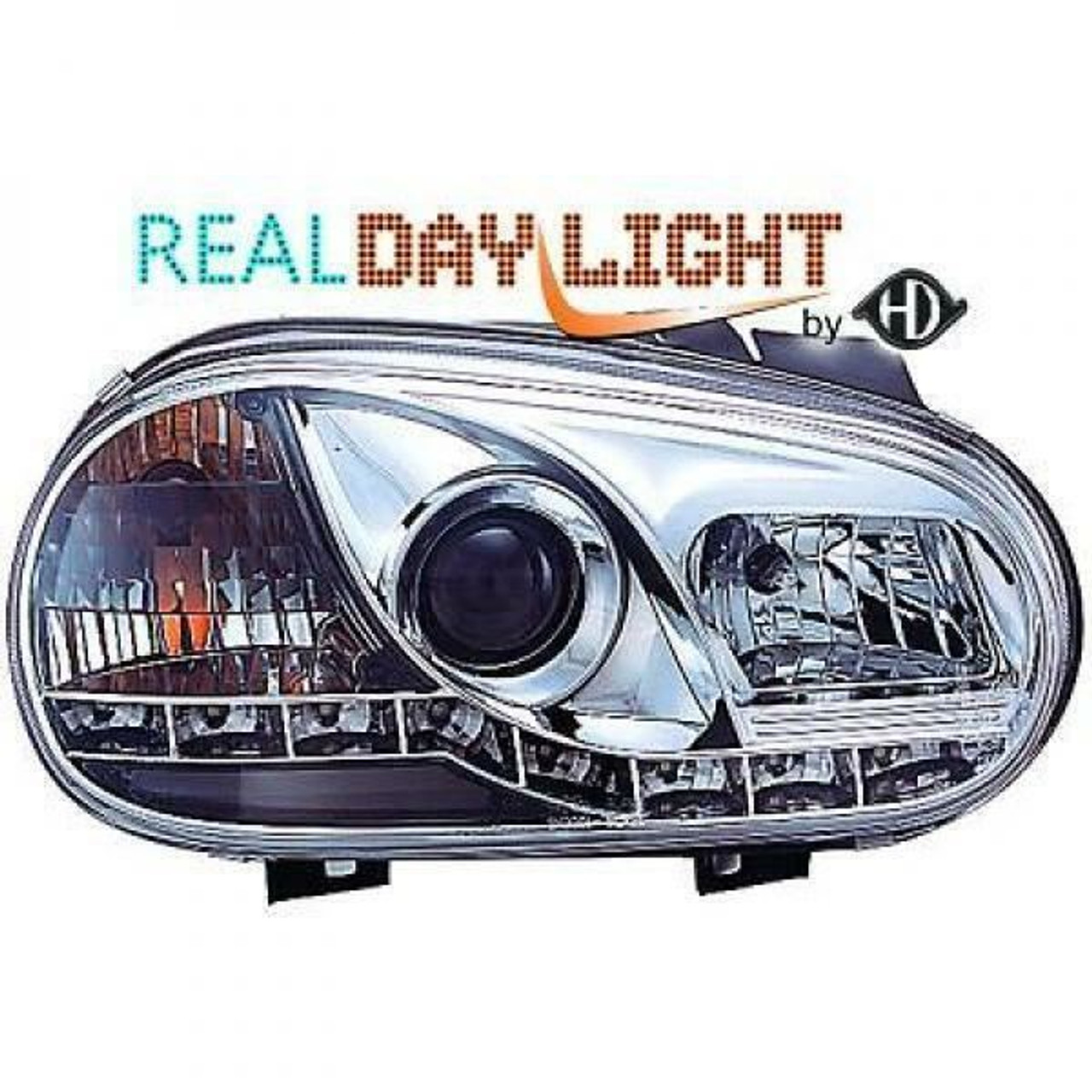LHD Projector LED DRL Headlights Headlamp Pair Clear Chrome VW Golf IV 97-03