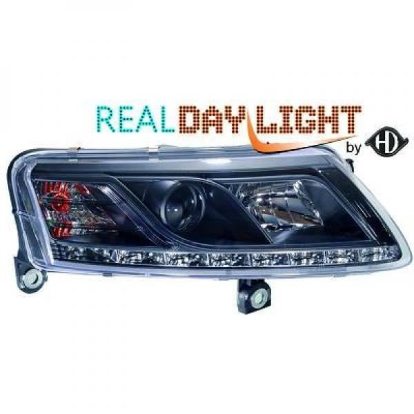 LHD Projector LED DRL Headlights Pair Clear Black D2S H1 Audi A6 04-08