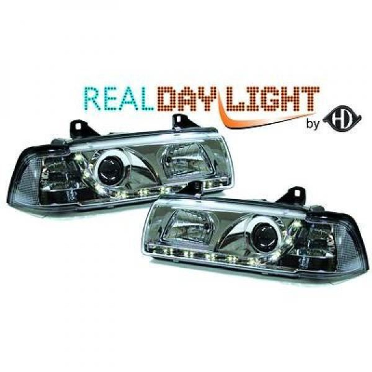 LHD Projector LED DRL Headlights Pair Clear Chrome H1 BMW 3 Series E36 90-99