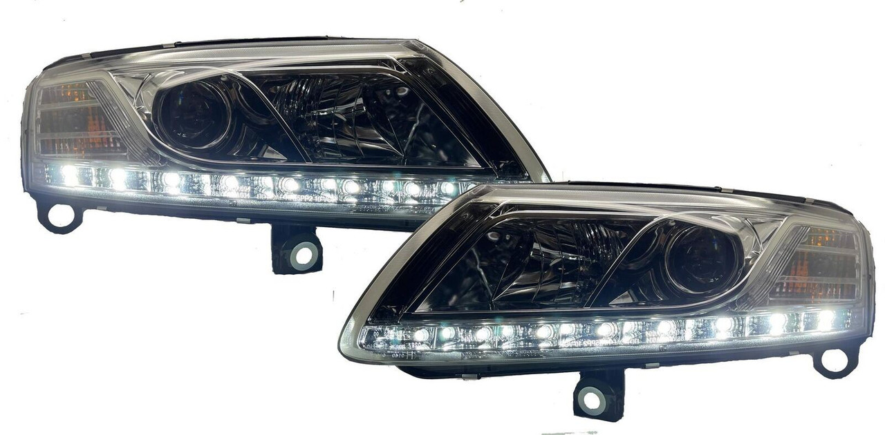 LHD Projector LED DRL Headlights Pair Clear Chrome H7 H1 Audi A6 04-08
