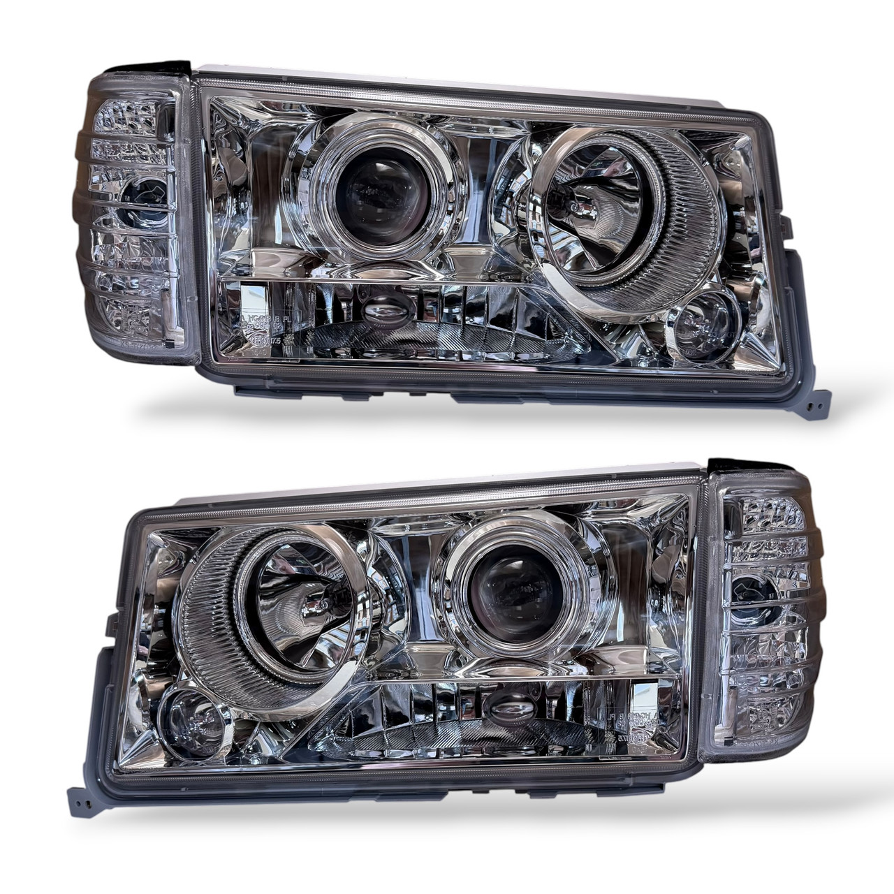 Projector Headlights Lamps LHD for Mercedes-Benz W201 1982-1993 Clear Chrome with Fog Lights & Indicators