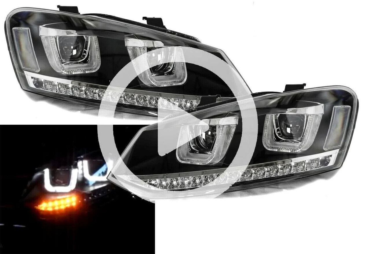 Rhd For VW Polo 6R 6C 2009- Black DRL LED Projector Headlights Dynamic Indicator