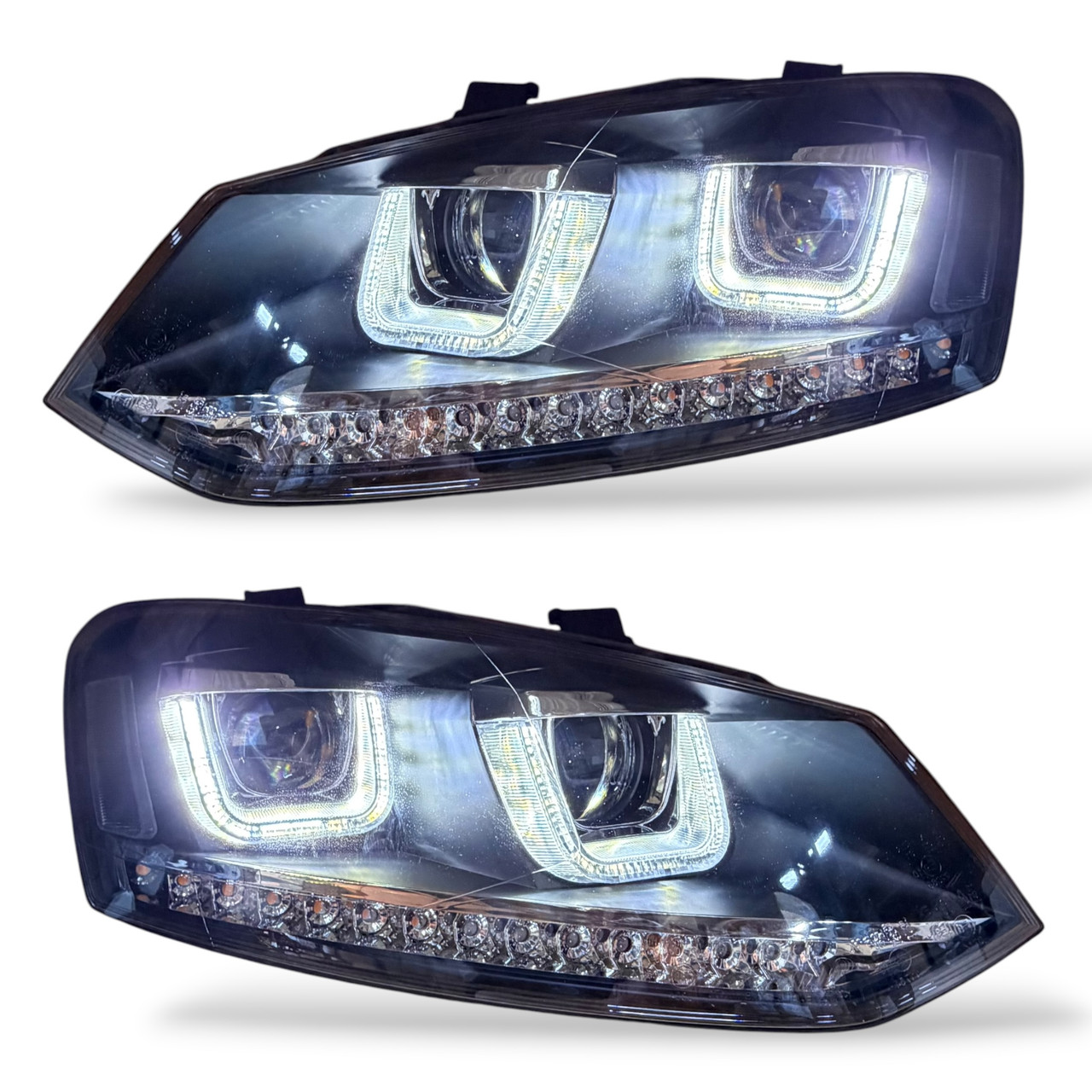 Rhd For VW Polo 6R 6C 2009- Black DRL LED Projector Headlights Dynamic Indicator