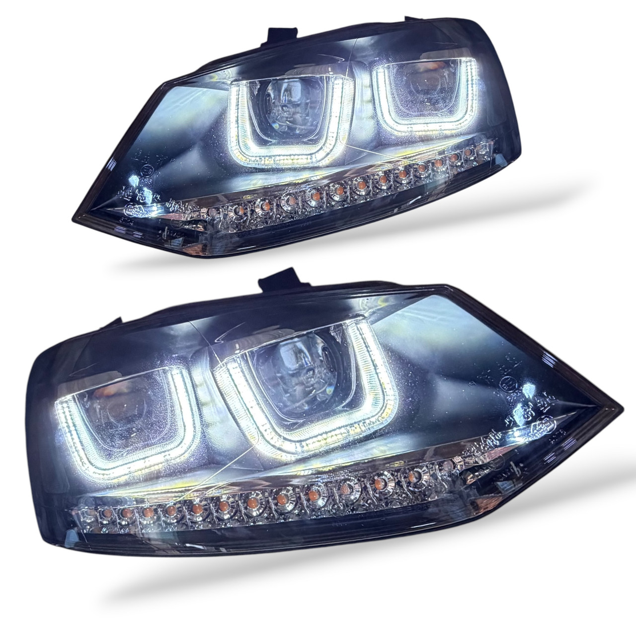 Rhd For VW Polo 6R 6C 2009- Black DRL LED Projector Headlights Dynamic Indicator