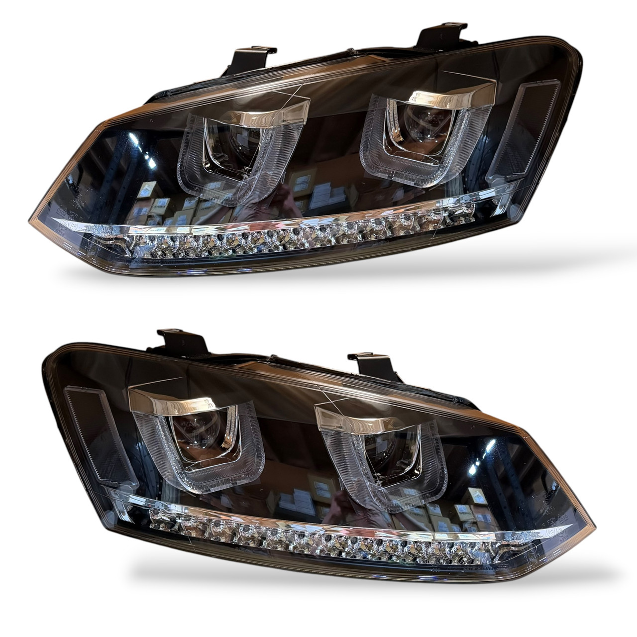 Rhd For VW Polo 6R 6C 2009- Black DRL LED Projector Headlights With LED Indicato