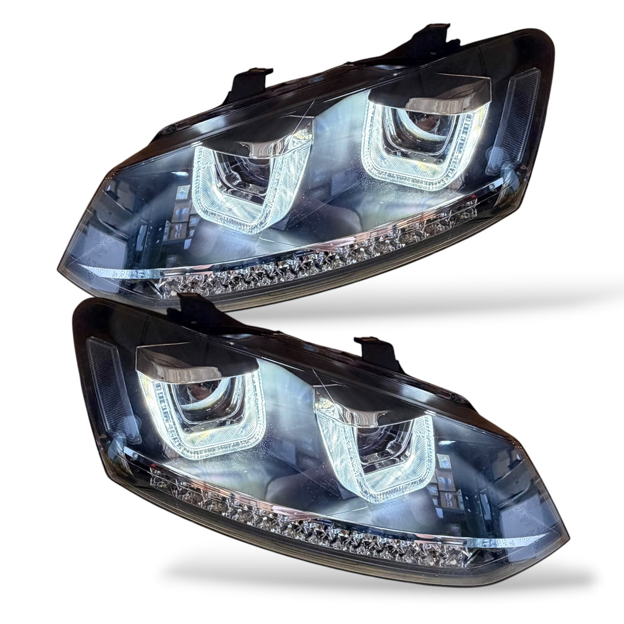 Rhd For VW Polo 6R 6C 2009- Black DRL LED Projector Headlights With LED Indicato