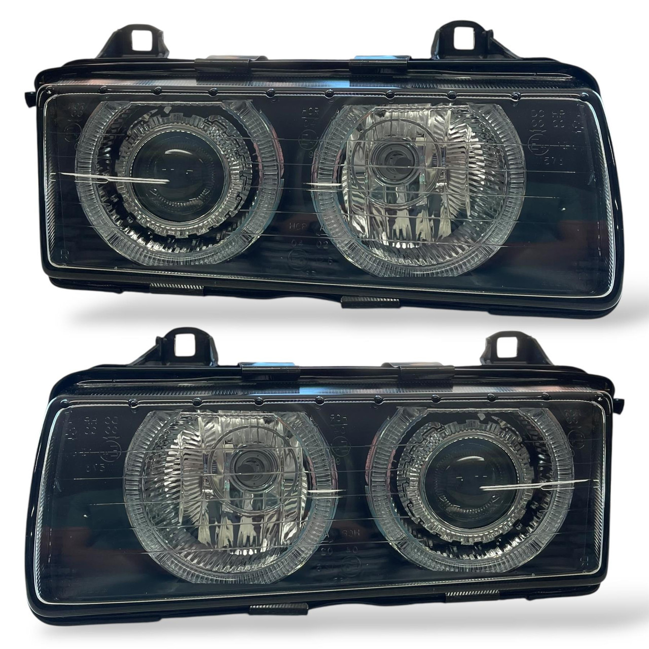 RHD LHD Projector Headlights Pair Angel Eyes Clear Black BMW E36 90-99 Saloon