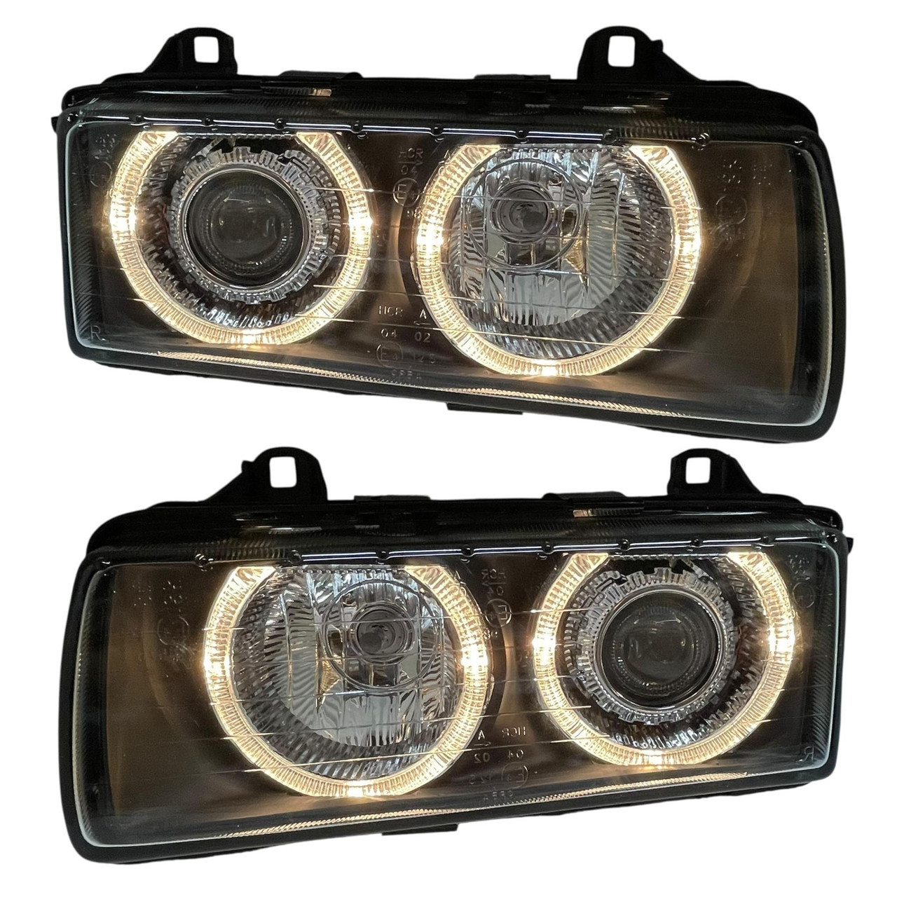 RHD LHD Projector Headlights Pair Angel Eyes Clear Black BMW E36 90-99 Saloon