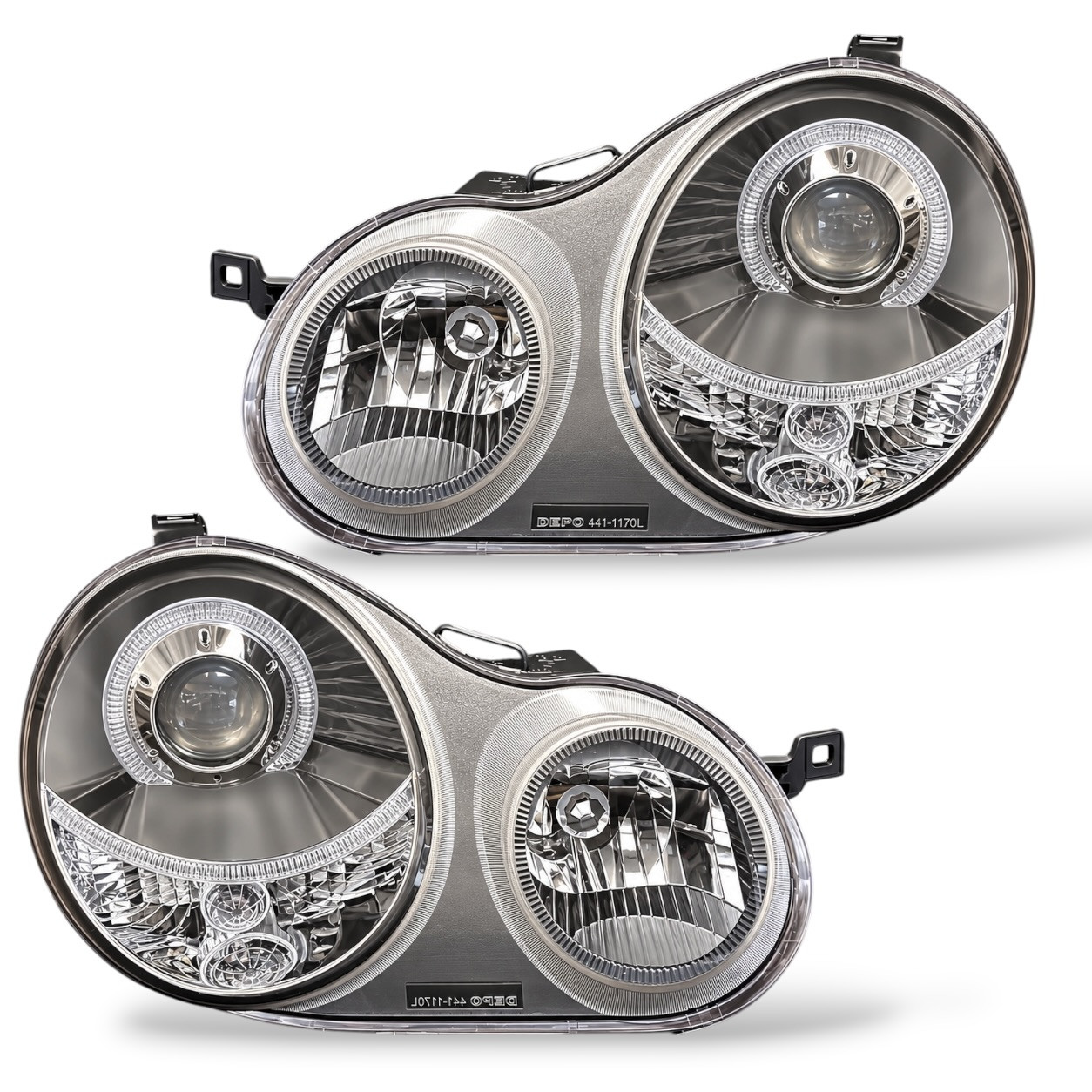 RHD LHD Projector Headlights Pair Angel Eyes Clear Black H7 H7 VW Polo 01-05