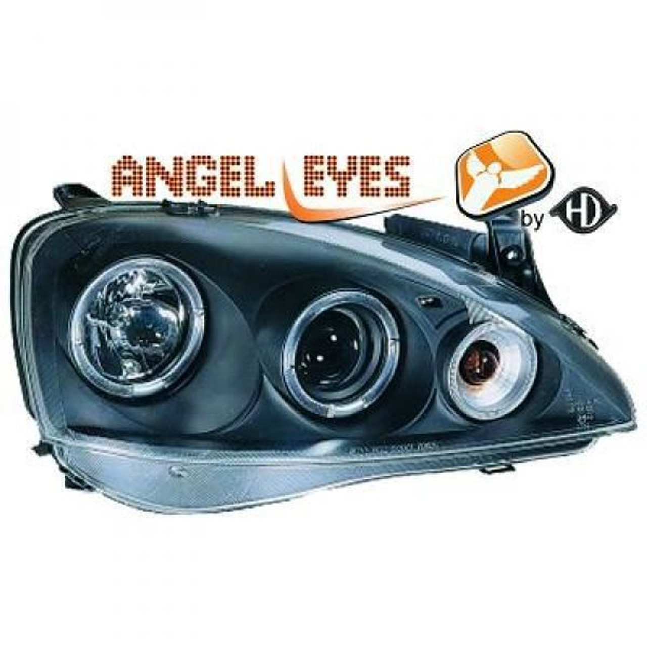 LHD Projector Headlights Pair Angel Eyes Clear Black Vauxhall Corsa C 00-03