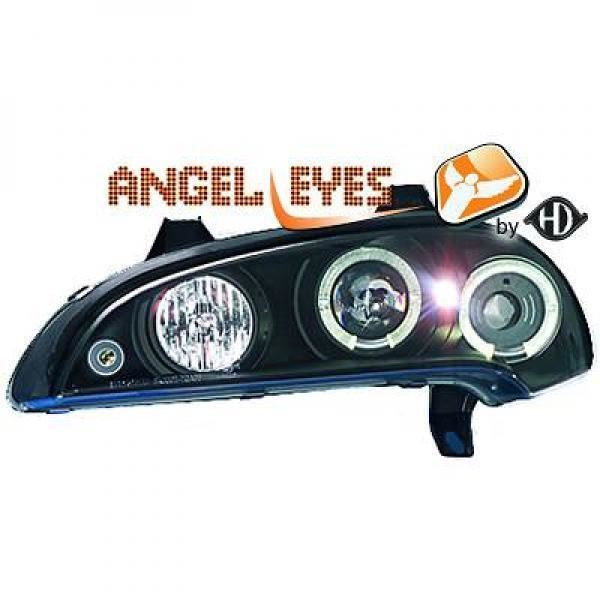 LHD Projector Headlights Pair Angel Eyes Clear Black H1 H1 Vauxhall Tigra 94-00
