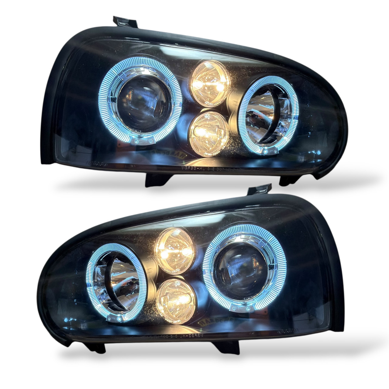 LHD Projector Headlights Pair Angel Eyes Clear Black H1 H1 VW Golf III 91-97