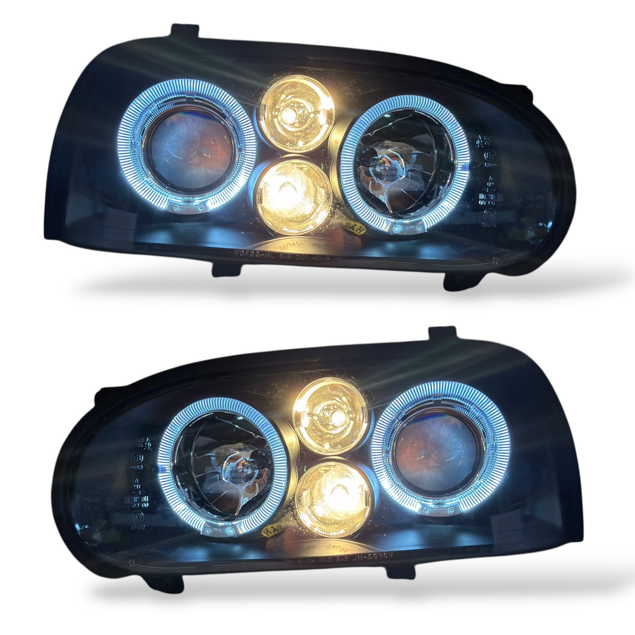 LHD Projector Headlights Pair Angel Eyes Clear Black H1 H1 VW Golf III 91-97