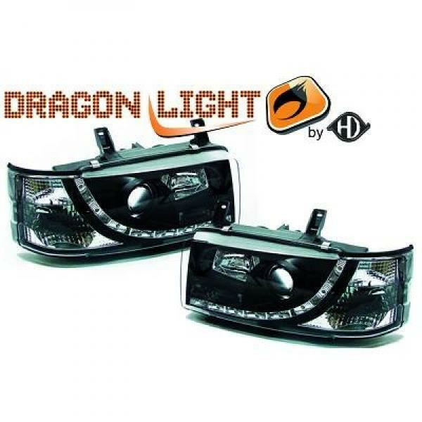 LHD Projector Headlights Pair LED Dragon DRL Lights Clear Black H1 H1 VW T4 90-03
