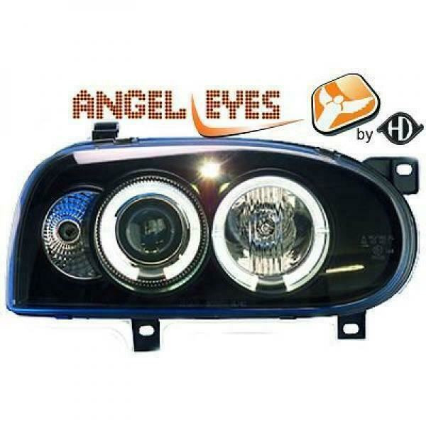LHD Projector Headlights Headlamp Pair Angel Eyes Clear Black VW Golf III 91-97