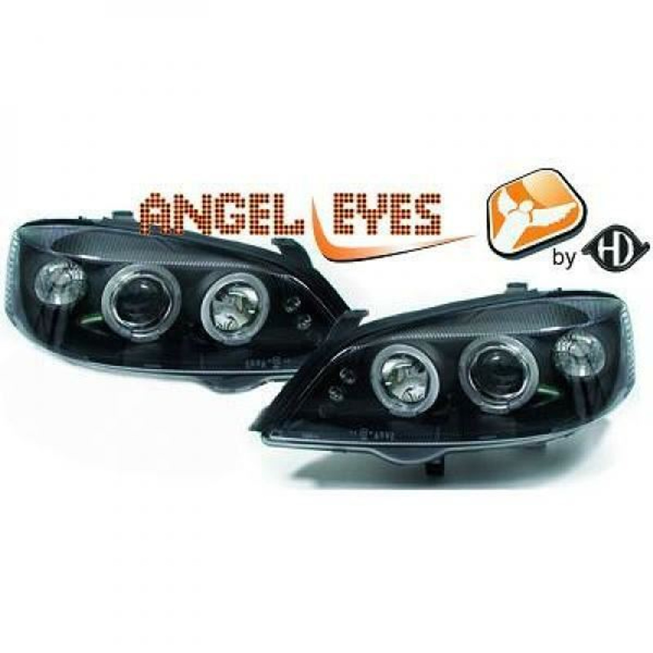 LHD Projector Headlights Pair Angel Eyes Clear Black Round Vauxhall Astra G 97-04