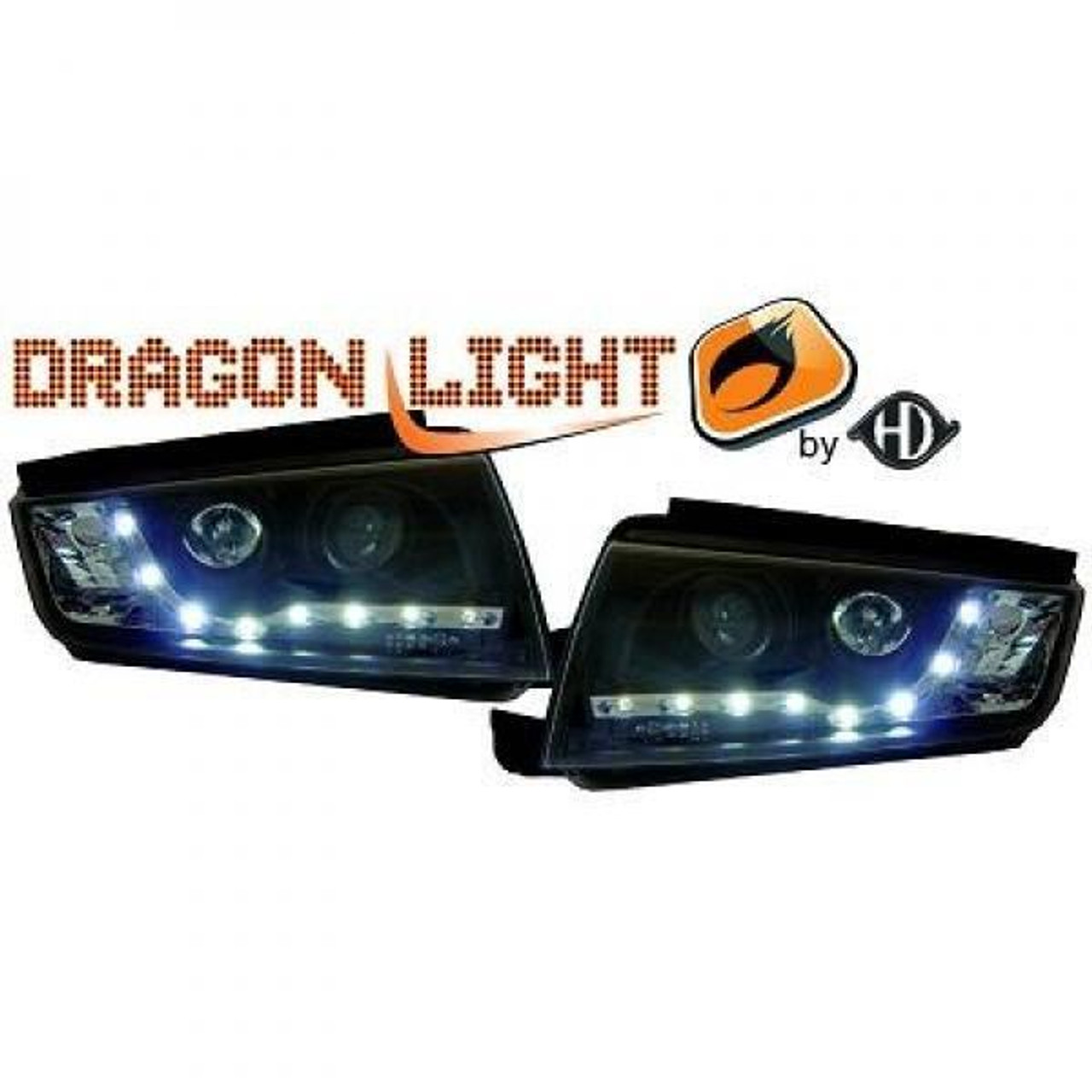 LHD Projector Headlights Pair LED Dragon DRL Lights Clear Black Skoda Fabia 99-07