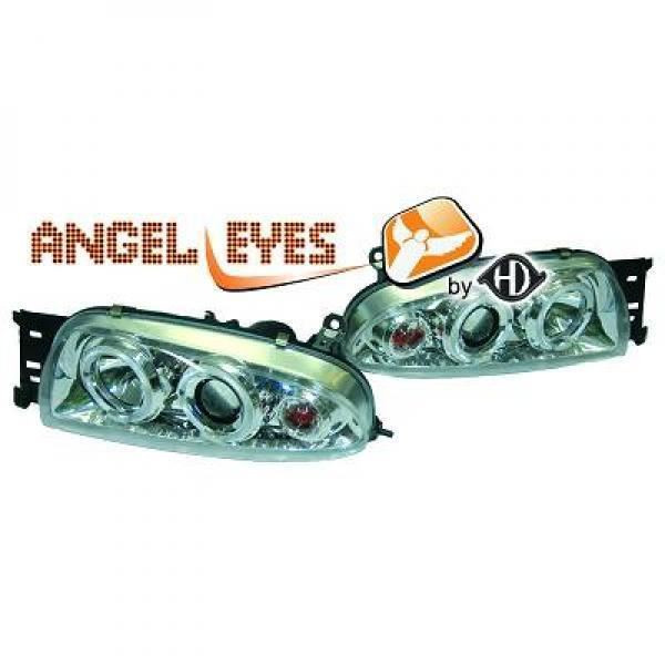 LHD Projector Headlights Pair Angel Eyes Clear Chrome Ford Fiesta 95-99