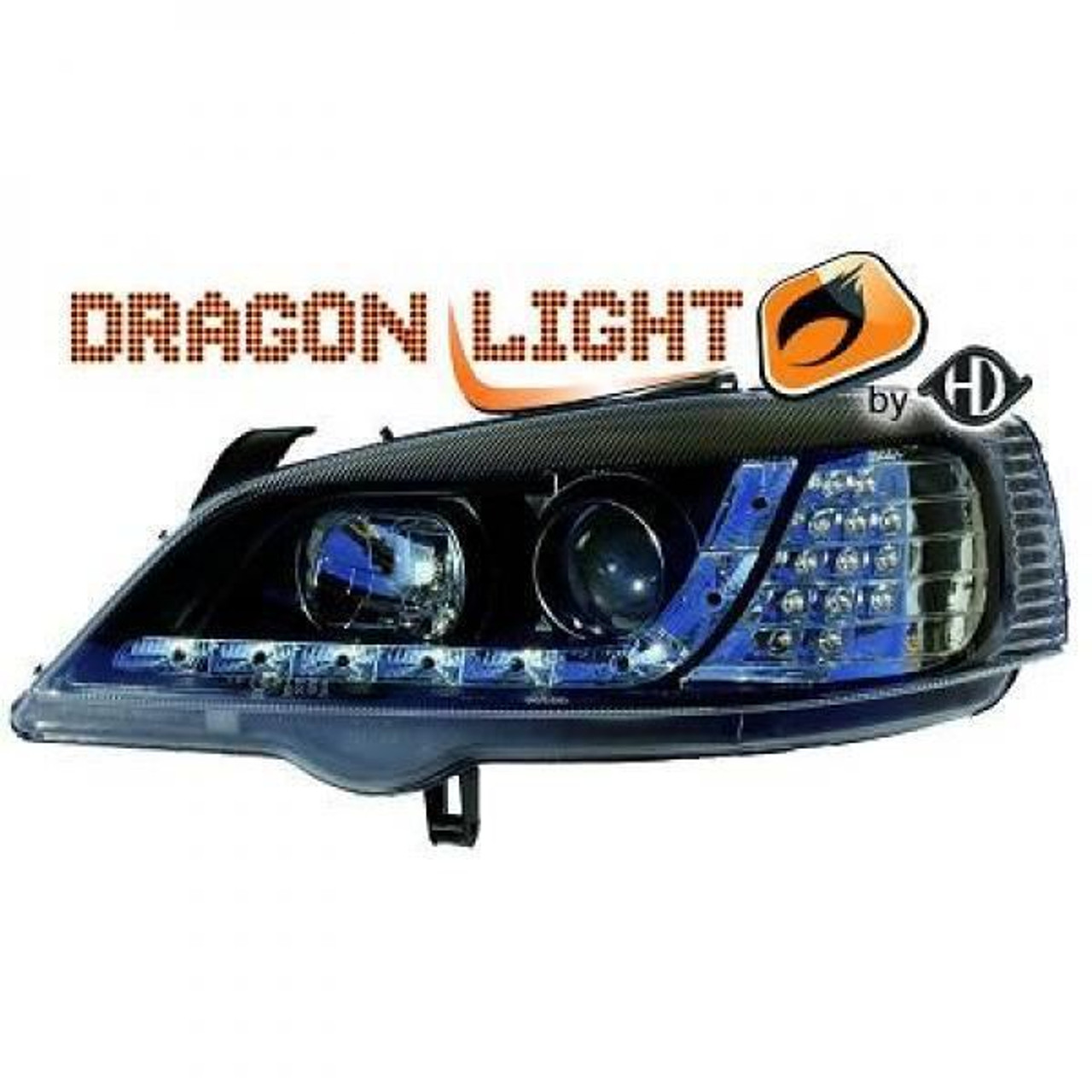 LHD Projector Headlights Pair LED Dragon DRL Lights Clear Black H1 Vauxhall Astra G 97-04