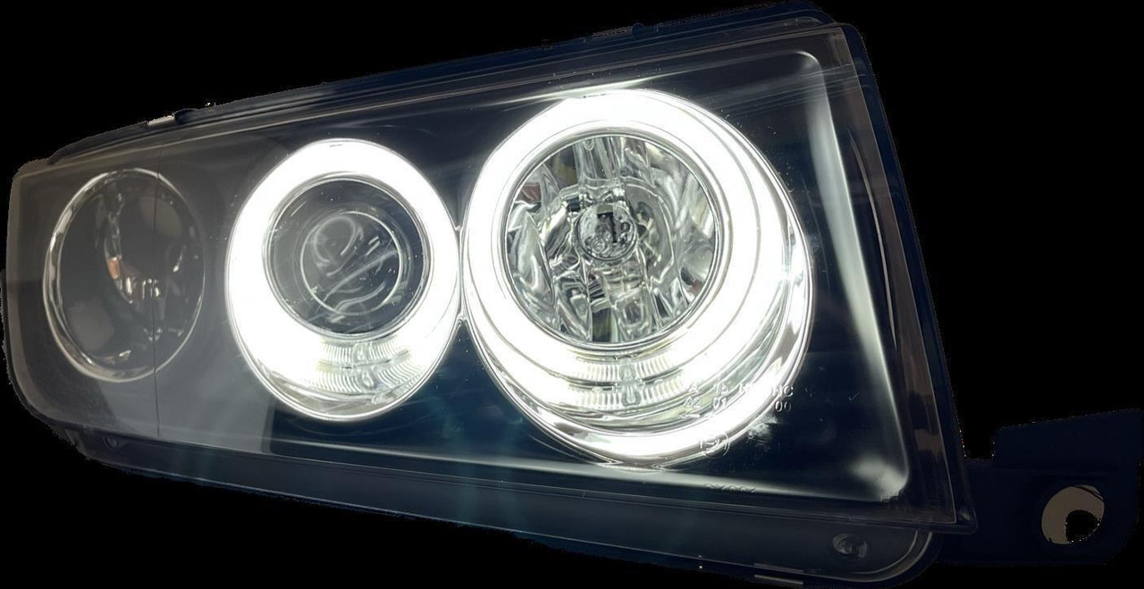 LHD Projector Headlights Pair Angel Eyes Clear Black Skoda Fabia 1999-07