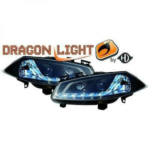 LHD Projector Headlights Pair LED Dragon DRL Lights Clear Black Renault Megane II 02-05
