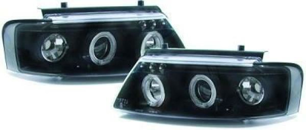 LHD Projector Headlights Pair Angel Eyes Clear Black Round VW Passat B5 96-00