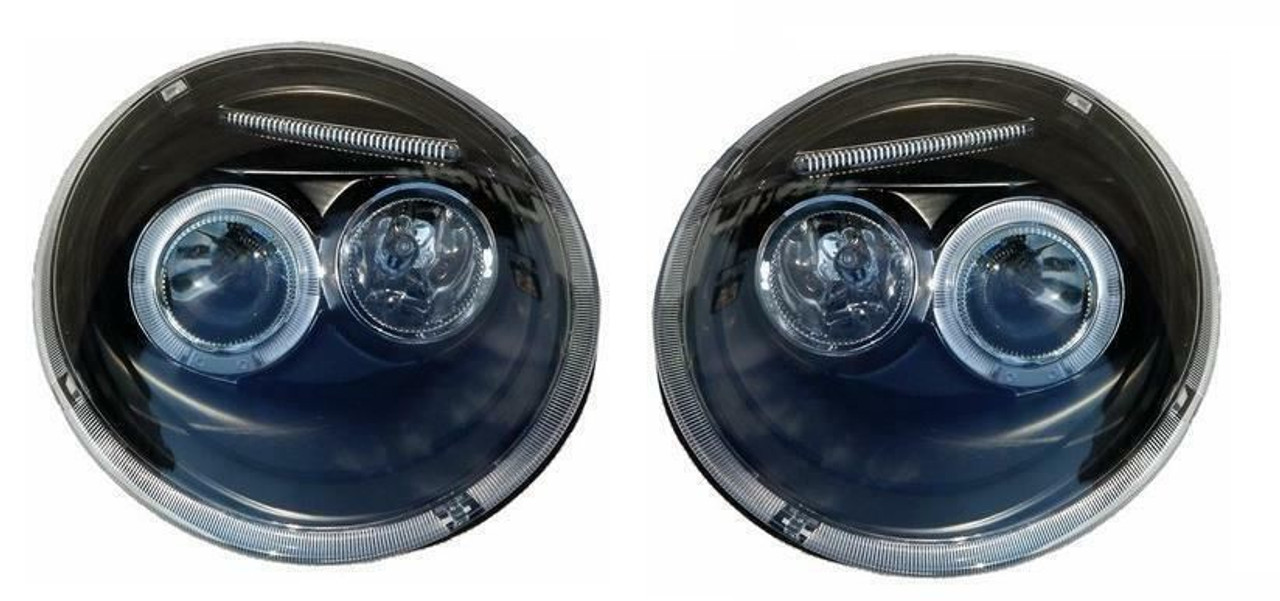 LHD Projector Headlights Pair Angel Eyes Clear Black H1 H1 VW New Beetle 98-05