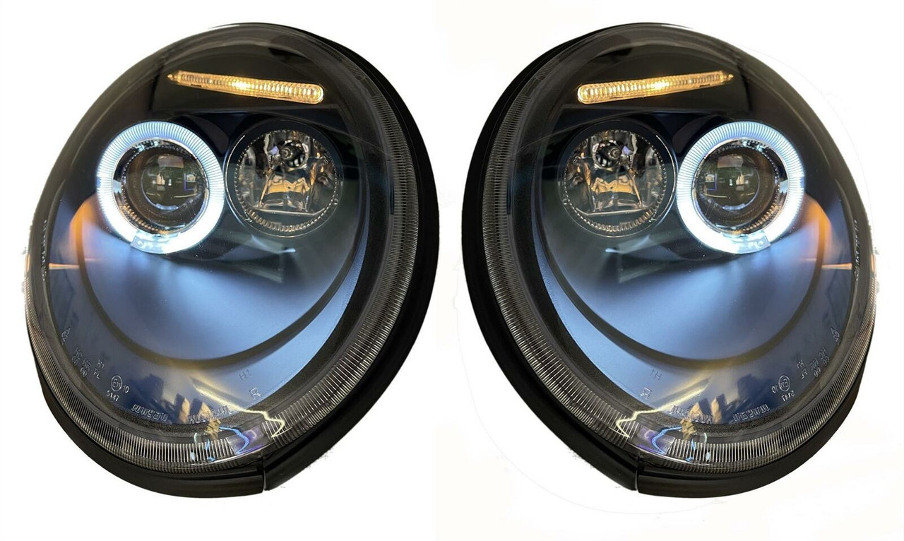 LHD Projector Headlights Pair Angel Eyes Clear Black H1 H1 VW New Beetle 98-05