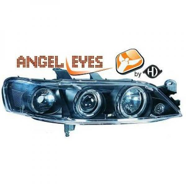 LHD Projector Headlights Pair Angel Eyes Clear Black H1 H1 Vauxhall Vectra B 95-98