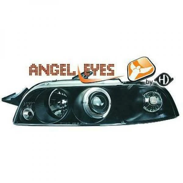 LHD Projector Headlights Headlamp Pair Angel Eyes Clear Black Fiat Punto 93-99