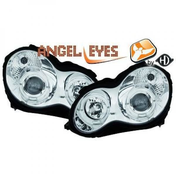 LHD Projector Headlights Pair Angel Eyes Clear Chrome Mercedes-Benz W203 00-On