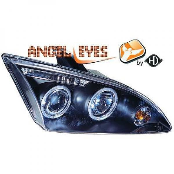 LHD Projector Headlights Pair Angel Eyes Clear Black Ford Focus II 04-07