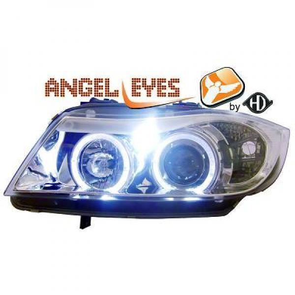 LHD Projector Headlights Pair Angel Eyes Clear Chrome BMW 3 Series E90 91 05-08