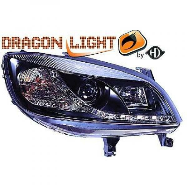 LHD Projector Headlights Pair LED Dragon DRL Lights Clear Black H1 H1 Vauxhall Zafira 99-05