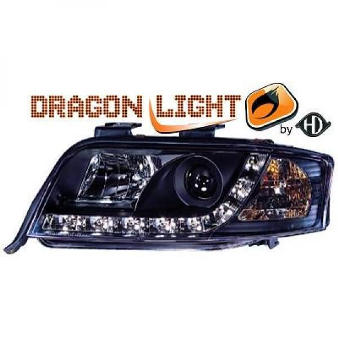 LHD Projector Headlights Pair LED Dragon DRL Lights Clear Black Audi A6 Typ 4B 01-04