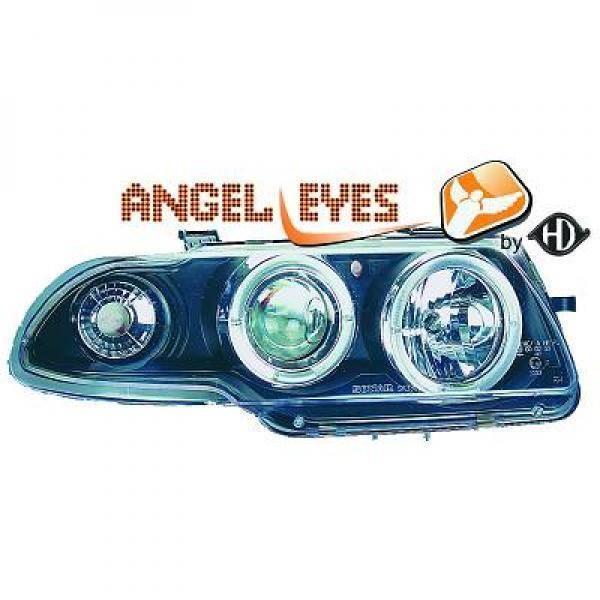 LHD Projector Headlights Pair Angel Eyes Clear Black Vauxhall Astra F 91-97