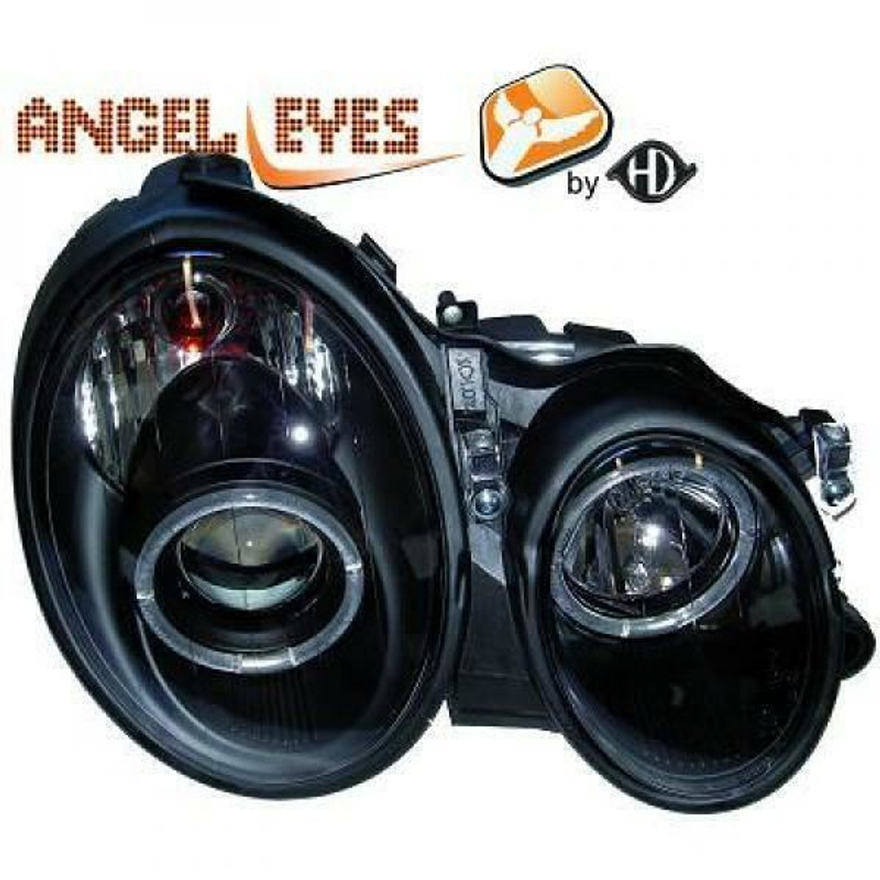 LHD Projector Headlights Pair Angel Eyes Clear Black Mercedes-Benz W210 95-02