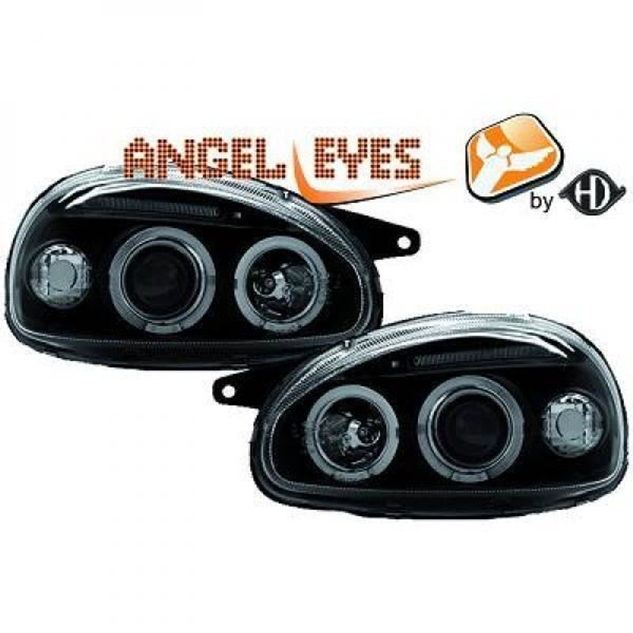 LHD Projector Headlights Pair Angel Eyes Clear Black Vauxhall Corsa B 93-00