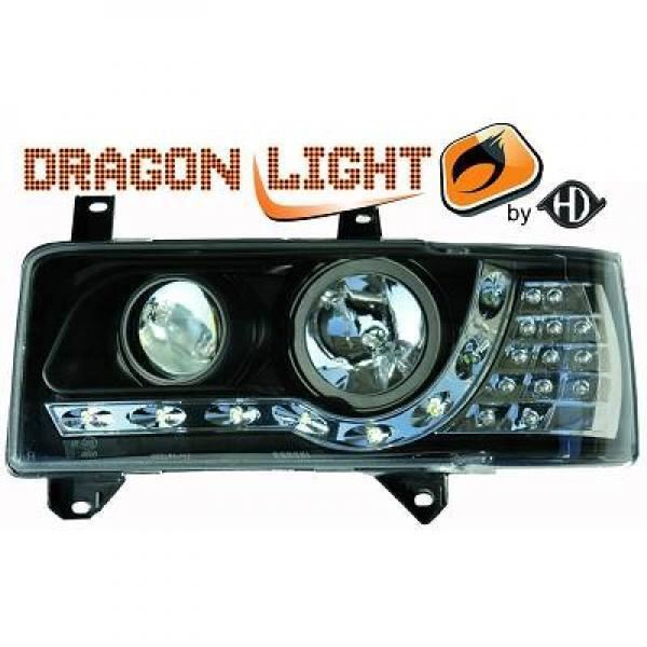 LHD Projector Headlights Pair LED Dragon DRL Lights Clear Black VW T4 Transporter 90-03