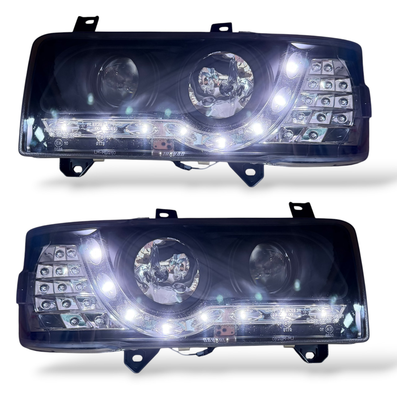 LHD Projector Headlights Pair LED Dragon DRL Lights Clear Black VW T4 Transporter 90-03
