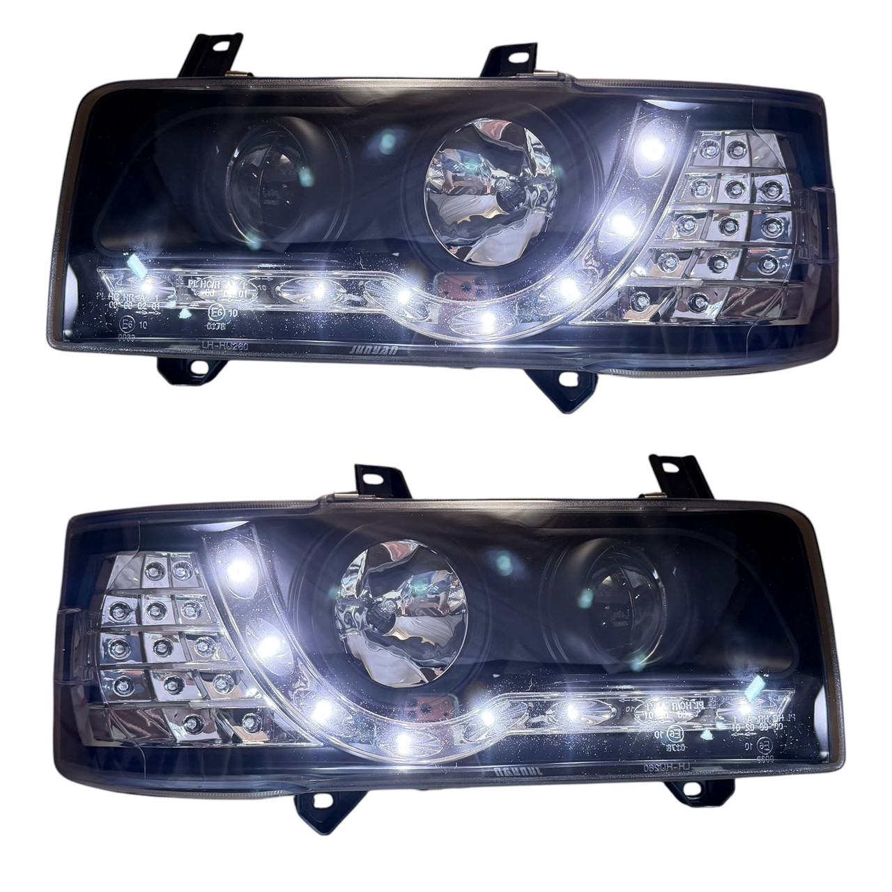 LHD Projector Headlights Pair LED Dragon DRL Lights Clear Black VW T4 Transporter 90-03