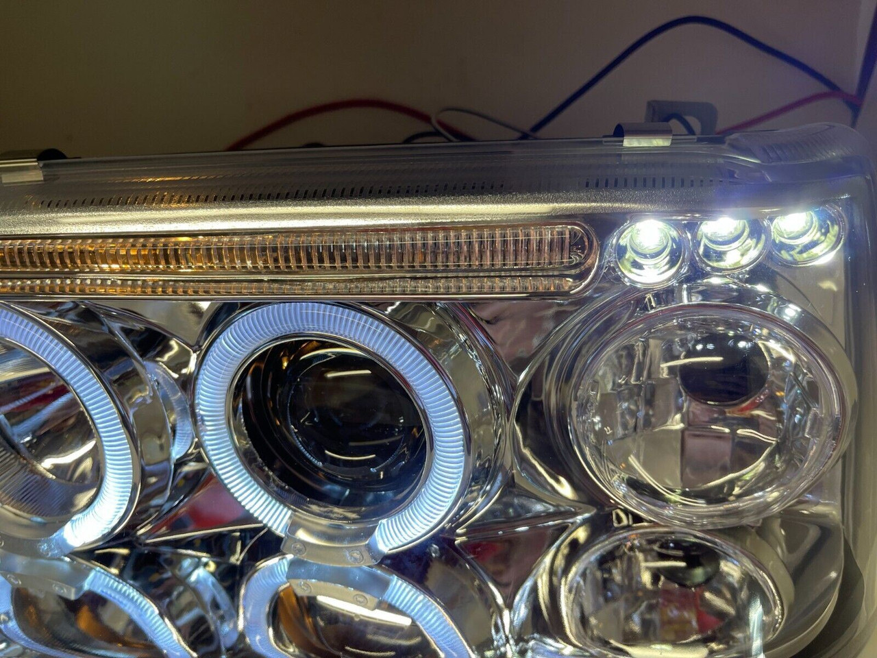 LHD Projector Headlights Pair Angel Eyes Clear Chrome Peugeot 205 83-96