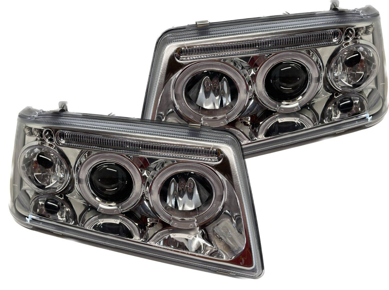 LHD Projector Headlights Pair Angel Eyes Clear Chrome Peugeot 205 83-96